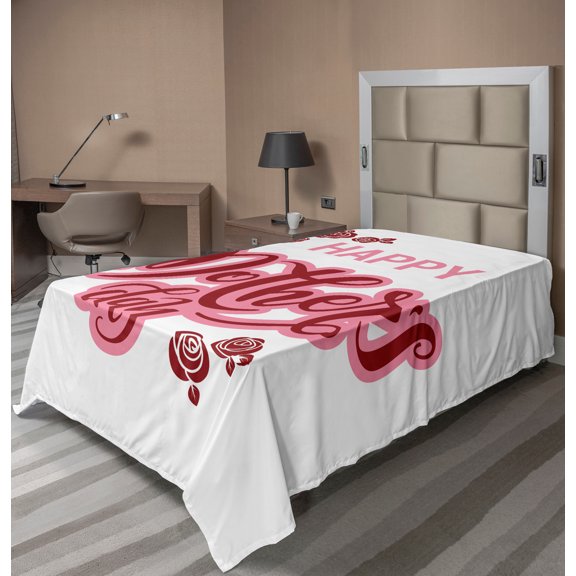 Ambesonne Saying Flat Sheet, Happy Mothers Day Roses, TwinXL Size, Pale Pink Ruby White