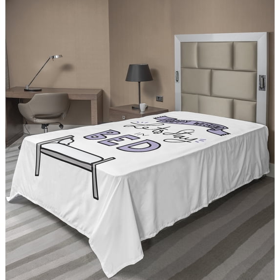 Ambesonne Saying Flat Sheet, Happy Weekend Theme Graphic, TwinXL Size, Purple Grey