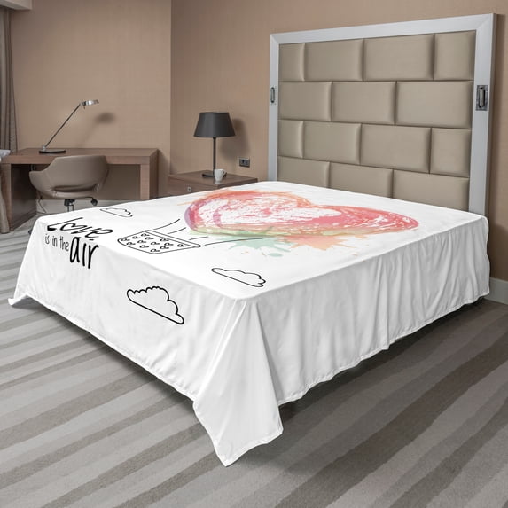 Ambesonne Saying Flat Sheet, Heart Balloon Love Phrase, Full Size, Multicolor