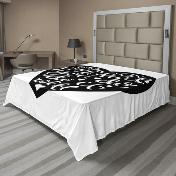 Ambesonne Saying Flat Sheet, Heart Love with Work Theme, Queen Size, Charcoal Grey and White