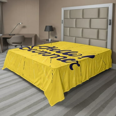 Ambesonne Saying Flat Sheet, Hello Summer Typography Fun, California King, Mustard and Indigo