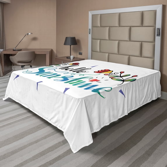 Ambesonne Saying Flat Sheet, Hello Sunshine with Flower, King Size, Multicolor