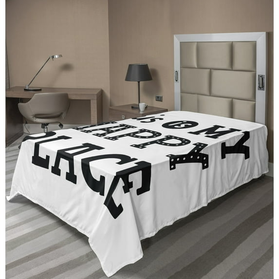 Ambesonne Saying Flat Sheet, His is My Happy Place Phrase, TwinXL Size, Charcoal Grey White