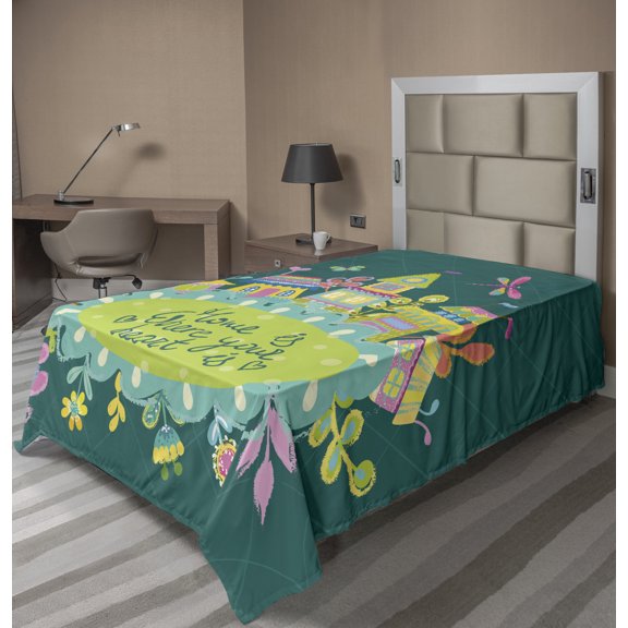 Ambesonne Saying Flat Sheet, Home is Where Your Heart is, TwinXL Size, Multicolor