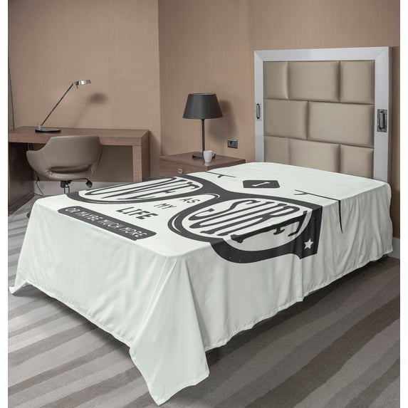 Ambesonne Saying Flat Sheet, I Love Surf as My Life, Twin Size, Charcoal Grey Coconut