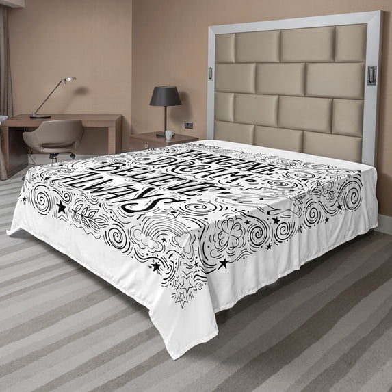 Ambesonne Saying Flat Sheet, Imagine Dream Believe Always, Queen Size, Charcoal Grey White