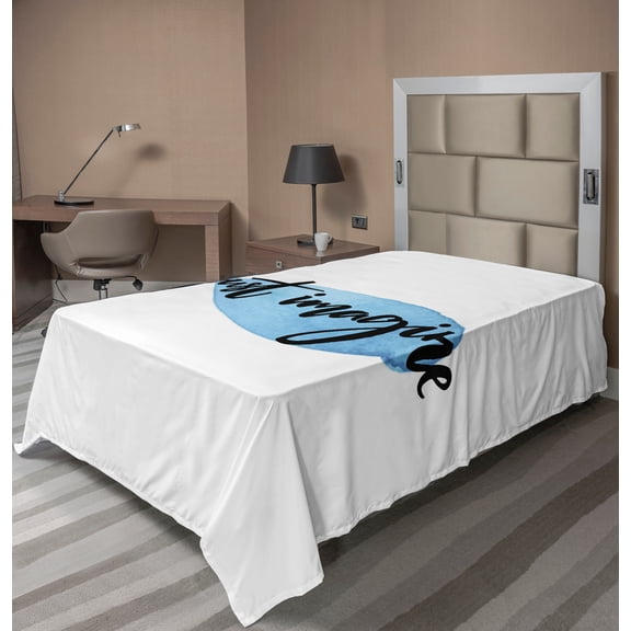 Ambesonne Saying Flat Sheet, Imagine Inspiration, Twin Size, Blue Black and White