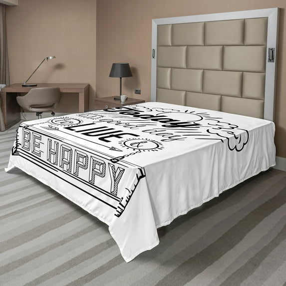 Ambesonne Saying Flat Sheet, Inspiration Gratitiude, King Size, Black White