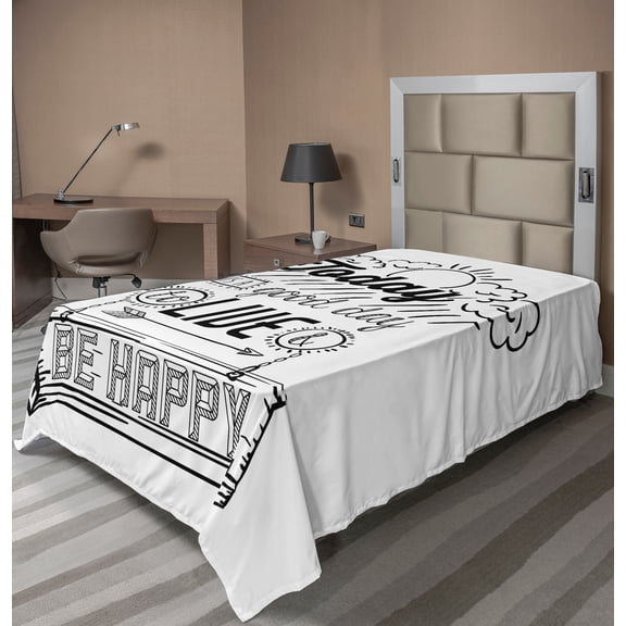 Ambesonne Saying Flat Sheet, Inspiration Gratitiude, TwinXL Size, Black White