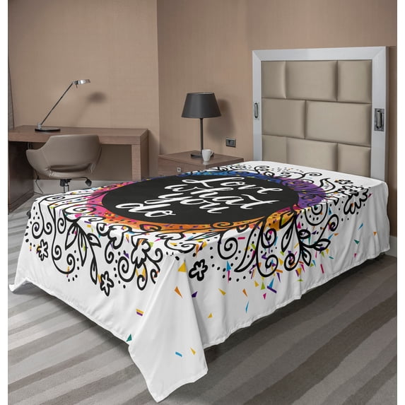 Ambesonne Saying Flat Sheet, Inspirational Flowers Dots, Twin Size, Multicolor