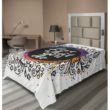 Ambesonne Saying Flat Sheet, Inspirational Flowers Dots, TwinXL Size, Multicolor