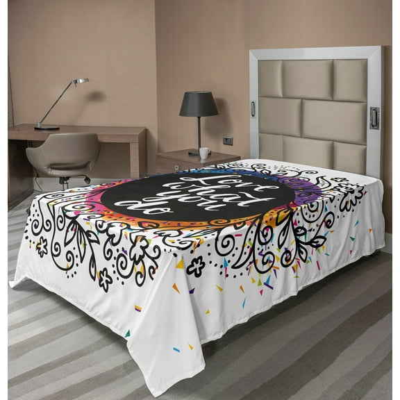 Ambesonne Saying Flat Sheet, Inspirational Flowers Dots, TwinXL Size, Multicolor