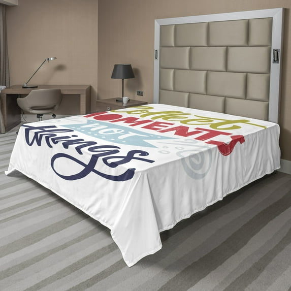 Ambesonne Saying Flat Sheet, Inspirational Saying on Life, Full Size, White Multicolor