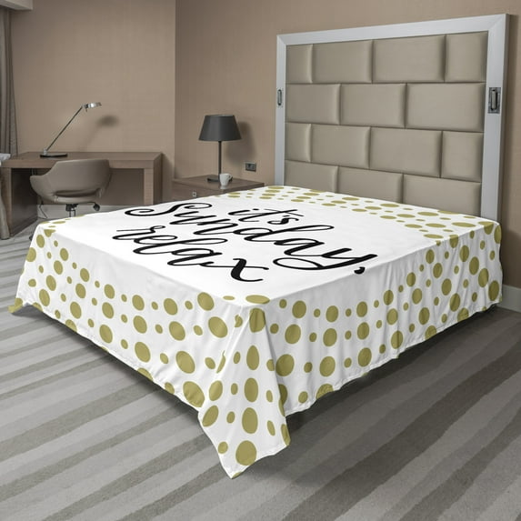 Ambesonne Saying Flat Sheet, It is Sunday Relax Message, Full Size, Pale Coffee Black White