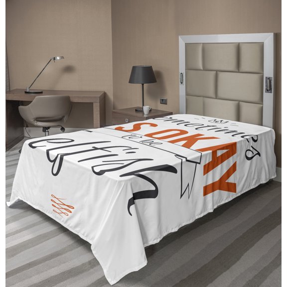 Ambesonne Saying Flat Sheet, Its OK to Be Selfish, TwinXL Size, Orange Black
