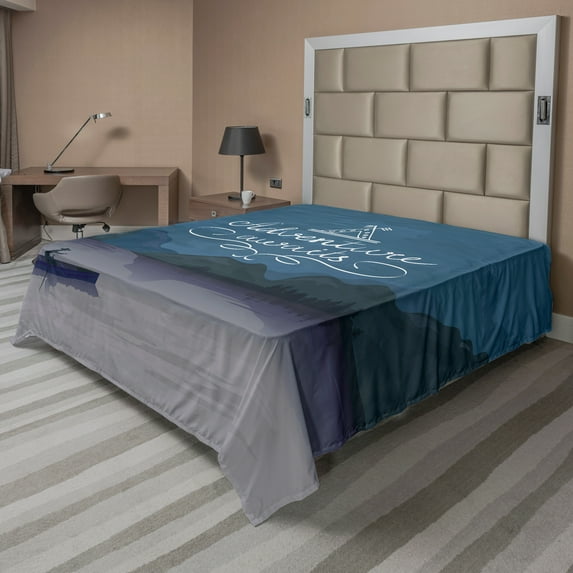 Ambesonne Saying Flat Sheet, Kayak in a Lake Adventure, King Size, Purple Grey Teal