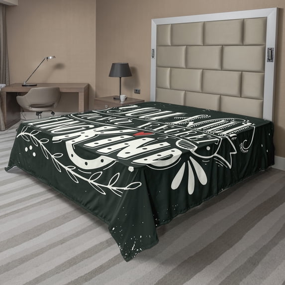 Ambesonne Saying Flat Sheet, Kind Inspirational Phrase, King Size, Black Ivory Vermilion