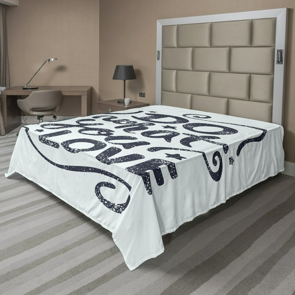 Ambesonne Saying Flat Sheet, Lettering Blue Grunge Star, Queen Size, Blue Dark Slate Blue