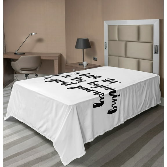 Ambesonne Saying Flat Sheet, Little Step Journey, Twin Size, Black and White