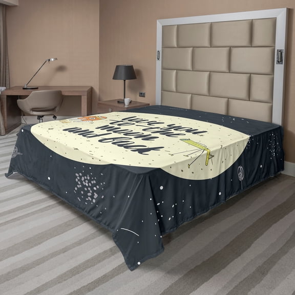 Ambesonne Saying Flat Sheet, Love Affection Care Romance, Queen Size, Eggshell Dark Slate Blue