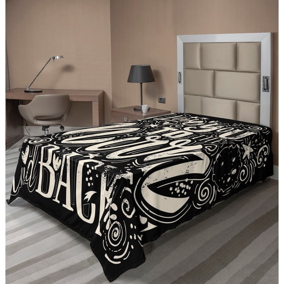 Ambesonne Saying Flat Sheet, Love Romance Calligraphy Art, Twin Size, Charcoal Grey and Champagne