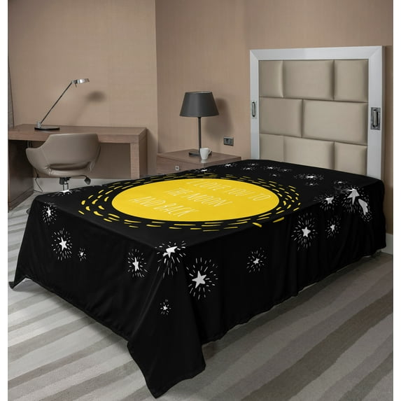 Ambesonne Saying Flat Sheet, Love Romance Sayings Stars, TwinXL Size, Yellow and Charcoal Grey