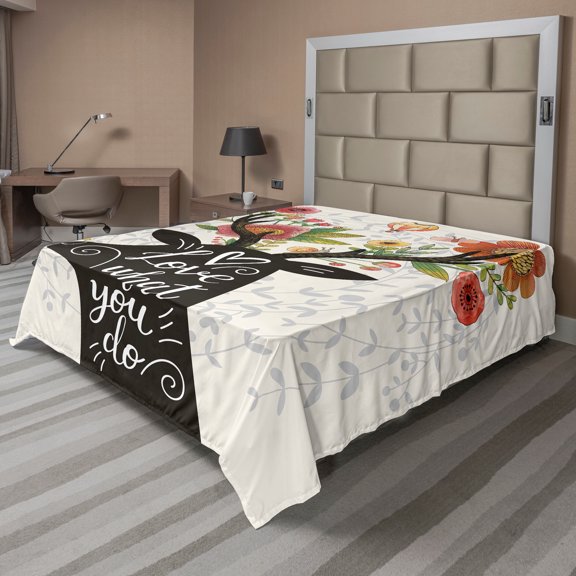 Ambesonne Saying Flat Sheet, Love What You Do Lettering, Full Size, Multicolor Pink