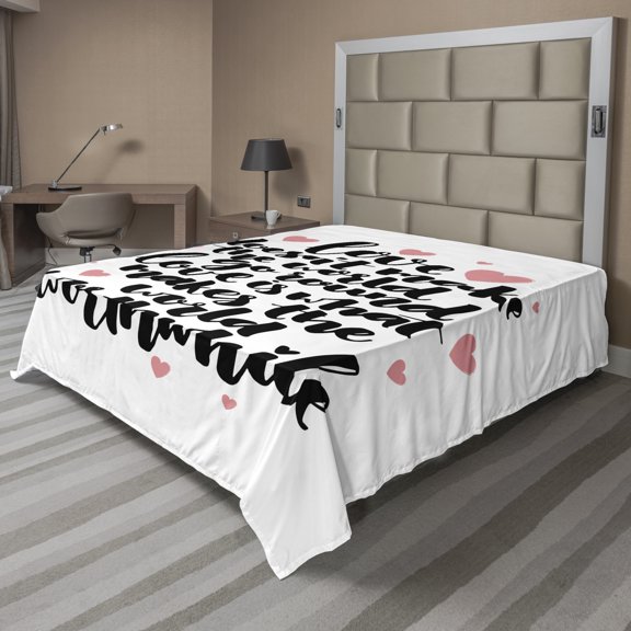 Ambesonne Saying Flat Sheet, Love Words Simple Typography, Queen Size, Pink Grey