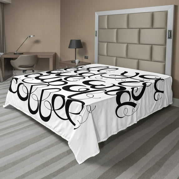 Ambesonne Saying Flat Sheet, Love and Cup of Coffee Text, Full Size, Black and White