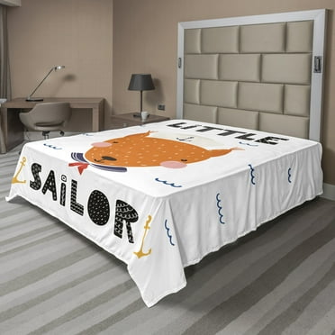 Ambesonne Saying Flat Sheet, Marine Fox and Little Sailor, Queen Size, Multicolor