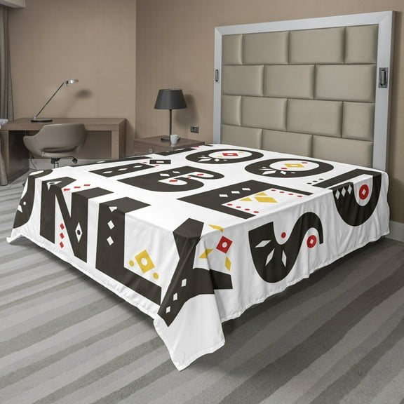 Ambesonne Saying Flat Sheet, Minimal Ornaments Text, Full Size, Taupe Dark Coral