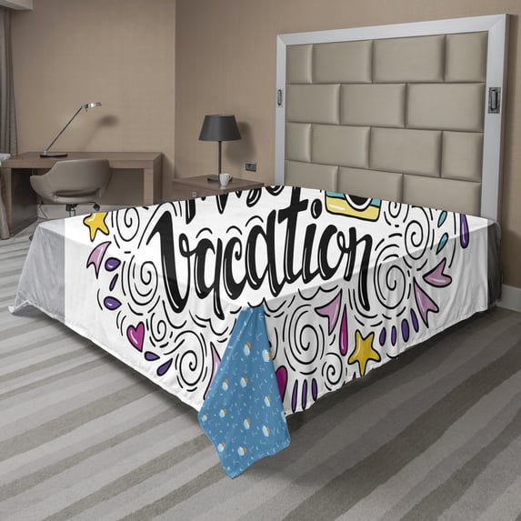 Ambesonne Saying Flat Sheet, Miss Vacation Doodle, California King, Multicolor