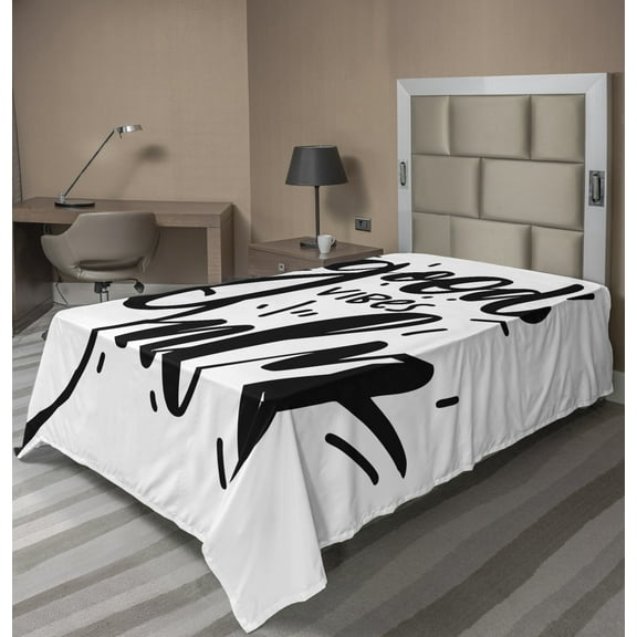 Ambesonne Saying Flat Sheet, Modern Calligraphy, Twin Size, Charcoal Grey and White