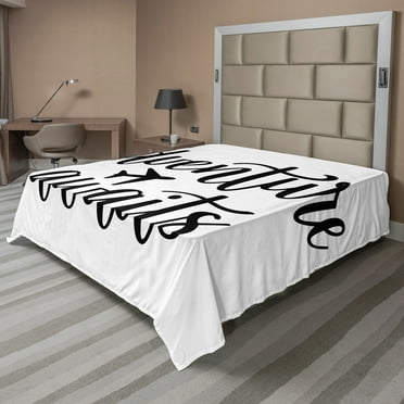 Ambesonne Saying Flat Sheet, Monochrome Travel Typography, Queen Size, White Black