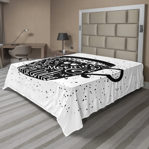 Ambesonne Saying Flat Sheet, Morning Themed Message, Full Size, Black and White