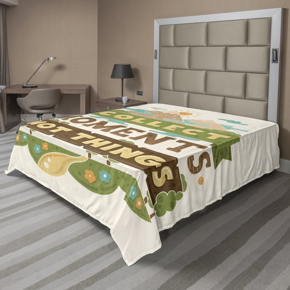 Ambesonne Saying Flat Sheet, Mountainous Design Landscape, Full Size, Umber Pastel Brown