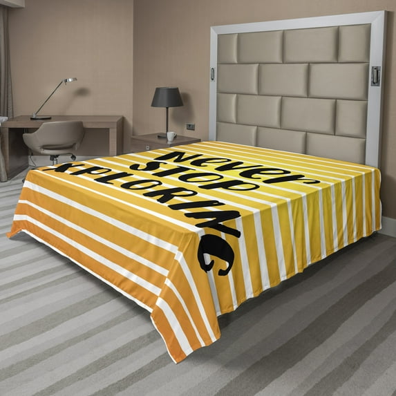 Ambesonne Saying Flat Sheet, Never Stop Exploring Ombre, Full Size, Earth Yellow and Black