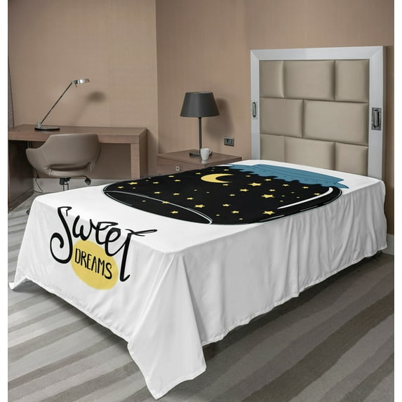 Ambesonne Saying Flat Sheet, Night Sky in a Jar, Twin Size, Slate Blue Dark Blue