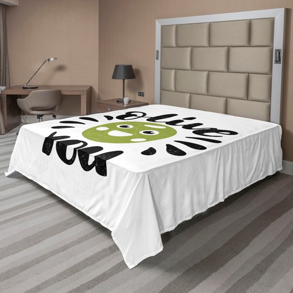 Ambesonne Saying Flat Sheet, Olive You Funny Grunge, Full Size, Olive Green White