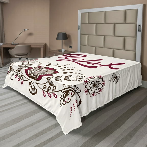 Ambesonne Saying Flat Sheet, Ornamental Design Art, Queen Size, Multicolor