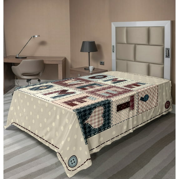 Ambesonne Saying Flat Sheet, Patchwork Style, Twin Size, Multicolor