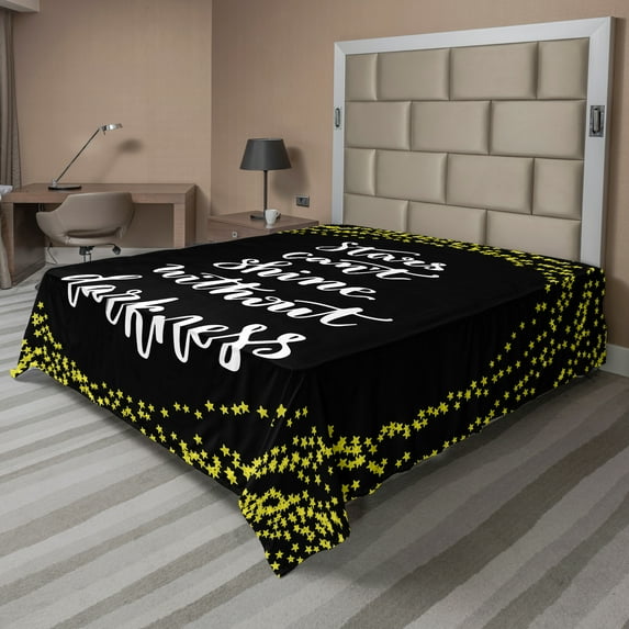 Ambesonne Saying Flat Sheet, Philosophical Wording Art, Full Size, Yellow and Dark Taupe