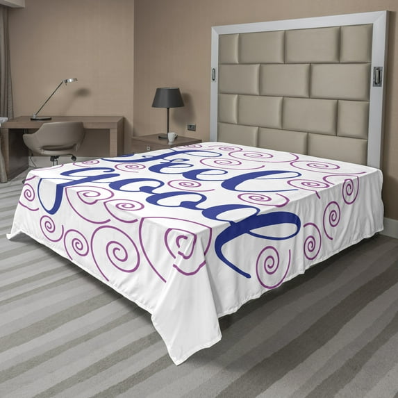 Ambesonne Saying Flat Sheet, Phrase with Pink Circles, Full Size, Navy Blue Magenta White