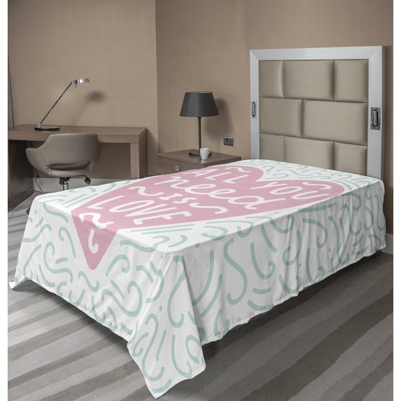 Ambesonne Saying Flat Sheet, Pink Heart Shapes Doodles, Twin Size, Pale Turquoise Pale Pink