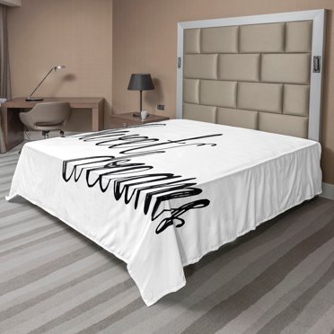 Ambesonne Saying Flat Sheet, Polite Happy Mood, King Size, Black and White