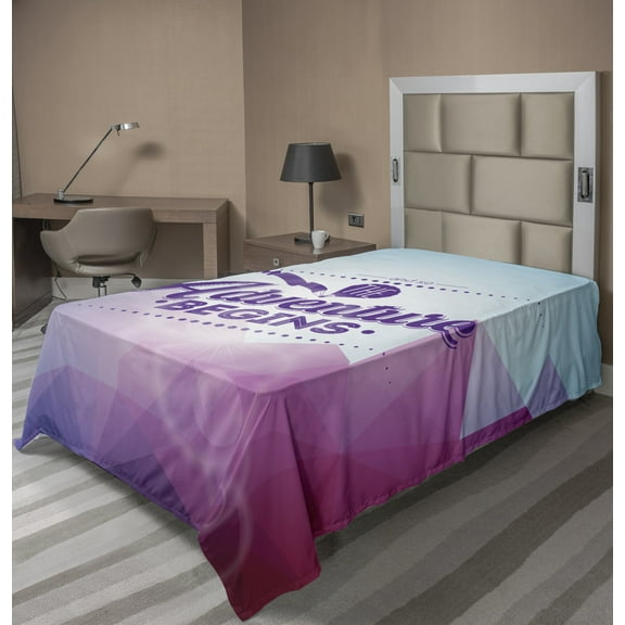 Ambesonne Saying Flat Sheet, Polygonal Mountains Triangle, TwinXL Size, Purple Magenta Blue