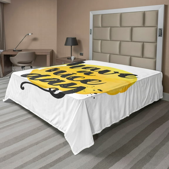 Ambesonne Saying Flat Sheet, Positive Have a Nice Day, California King, Charcoal Grey Yellow