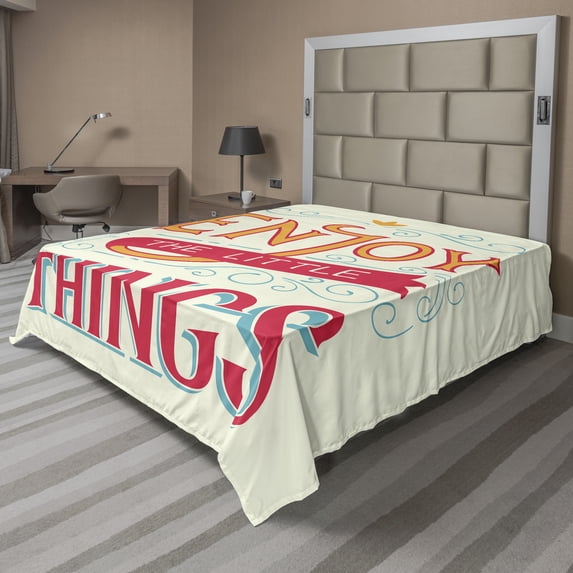 Ambesonne Saying Flat Sheet, Positive Outlook on Life, Full Size, Multicolor