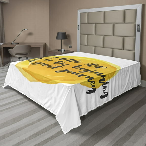 Ambesonne Saying Flat Sheet, Positive Saying Design, California King, Charcoal Grey Yellow