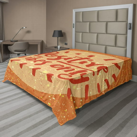 Ambesonne Saying Flat Sheet, Positive Vibes Doodle, King Size, Burnt Orange Vermilion